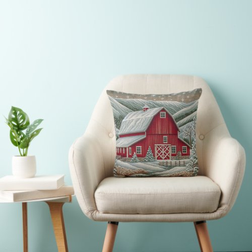 Red Barn 1  Throw Pillow