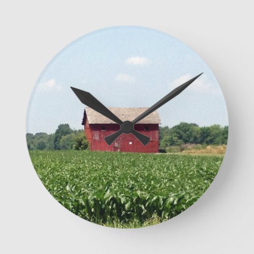 RED BARN AND CORN_A_GROWING WALL CLOCK
