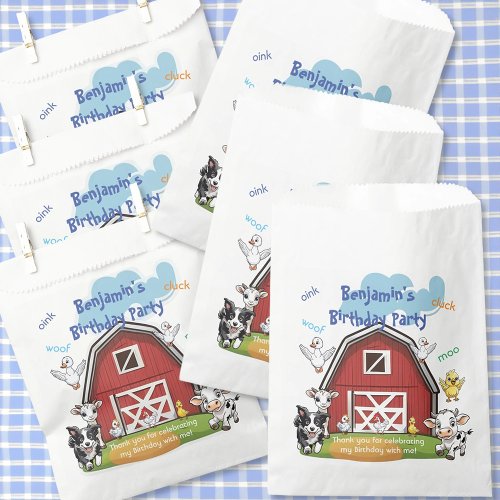 Red Barn and Cute Farm Animals Birthday Party Favor Bag