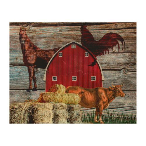 Red Barn And Farm Animals Wood Wall Art