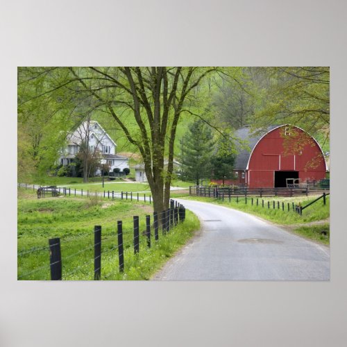 Red barn and farm house near Berlin Ohio Poster