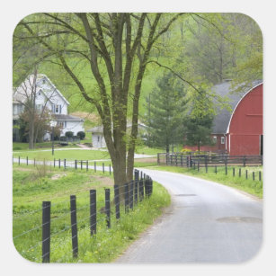 Red barn and farm house near Berlin, Ohio. Square Sticker