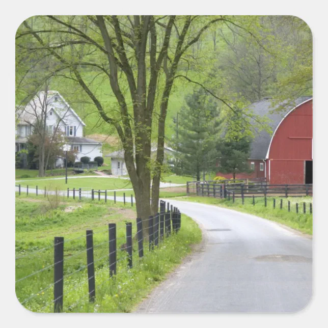 Red barn and farm house near Berlin, Ohio. Square Sticker Zazzle