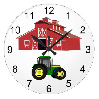 Red Barn and Farm Tractor Country Farmer Large Clock