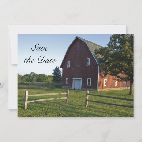 Red Barn and Fence Country Wedding Save the Date Invitation