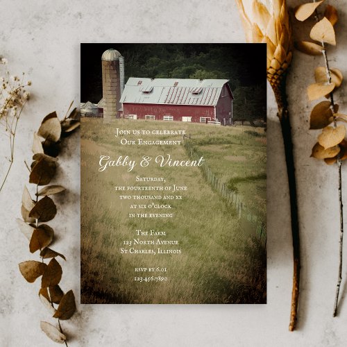 Red Barn and Silo Country Farm Engagement Party  Invitation