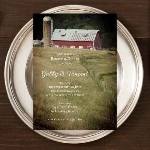 Red Barn and  Silo Country Farm Rehearsal Dinner Invitation