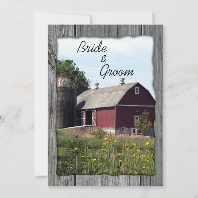 Red Barn and Silo Country Wedding Invitation (Front)