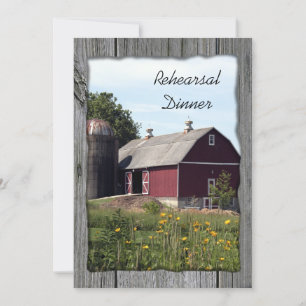 Red Barn and Silo Country Wedding Rehearsal Dinner Invitation