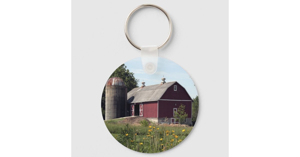 Red Barn and Silo Keychain | Zazzle