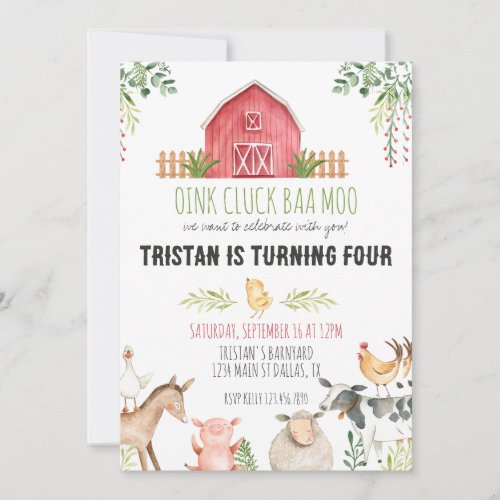 Red Barn Animal Birthday Invitation