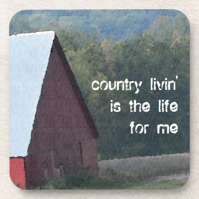 Red Barn Autumn Trees Beverage Coaster (Front)