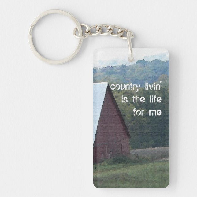 Red Barn Autumn Trees Keychain (Front)