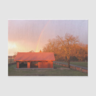 Red Barn Bathed in a Rainstorm's Rainbow Tissue Paper