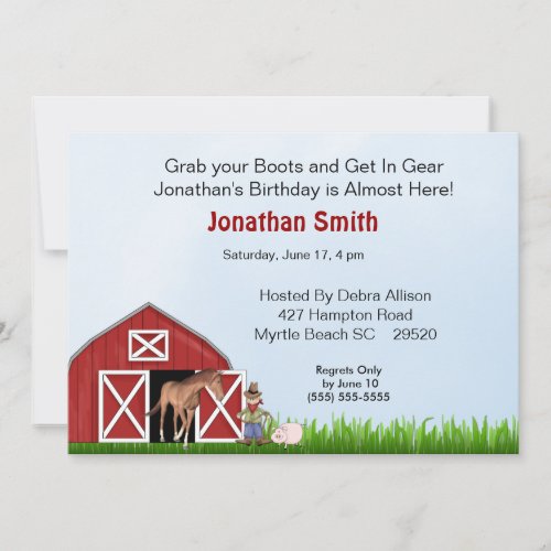 Red Barn Birthday Party Invitation