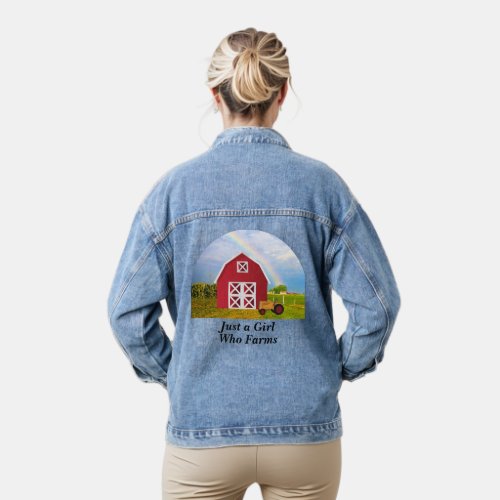 Red Barn Blue Sky Personalized Name Womens Denim Jacket