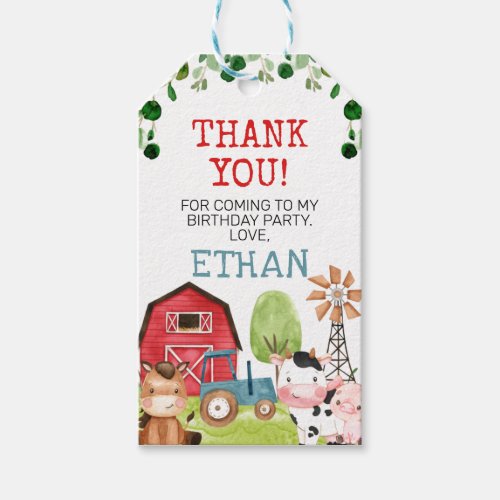 Red Barn Blue Tractor Farm Farmyard Birthday  Gift Tags