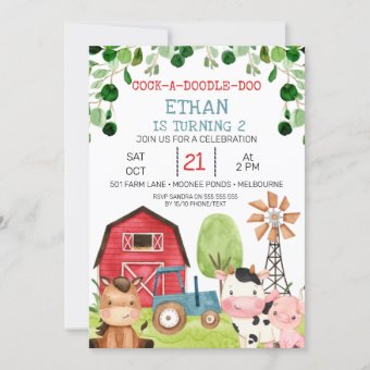 Red Barn Blue Tractor Farm Farmyard Birthday Invitation | Zazzle