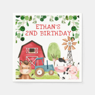 Red Barn Blue Tractor Farm Farmyard Birthday Napkins
