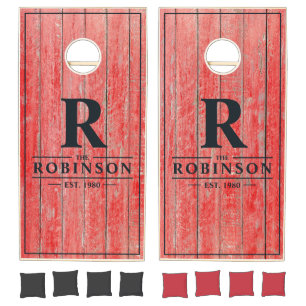 Red Barn Boards Family Name & Initial Cornhole Set