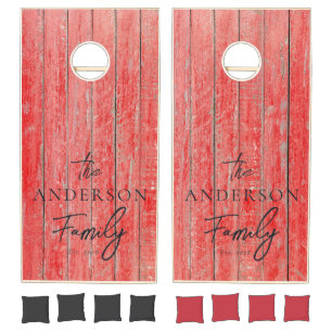 Red Barn Boards Hand Written Family Name Cornhole Set