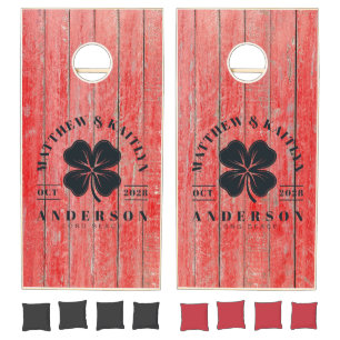 Red Barn Boards Irish Lucky Clover Wedding Crest Cornhole Set