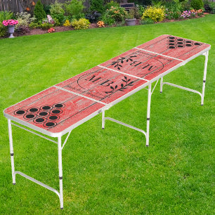 Red Barn Boards Modern Leaf Wedding Monogram DK Beer Pong Table