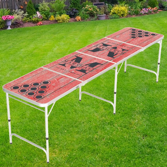 Red Barn Boards Monogram & Name Overlay Beer Pong Table (Creator Uploaded)