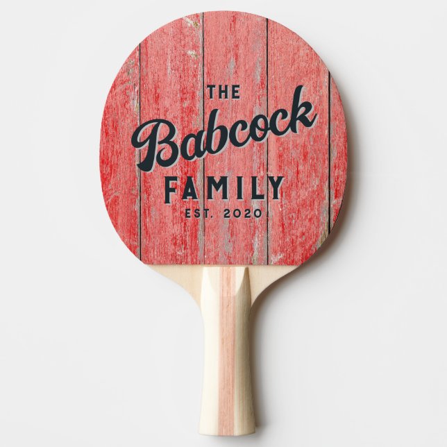 Red Barn Boards Retro Family Name & Year Ping Pong Paddle (Front)