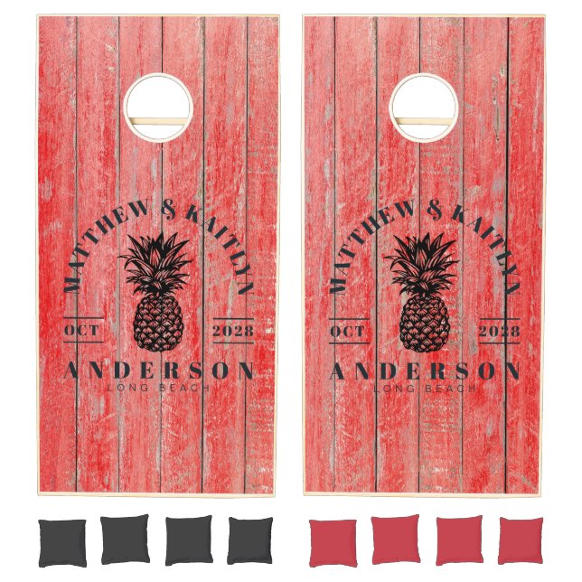 Red Barn Boards Tropical Pineapple Wedding Crest Cornhole Set (Set)