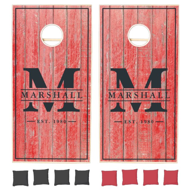 Red Barn Boards with Name & Initial Overlay Cornhole Set (Set)