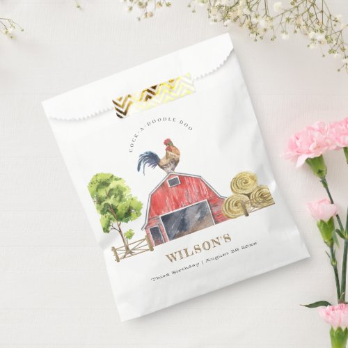 Red Barn Chicken Farm Watercolor Kids Birthday Favor Bag