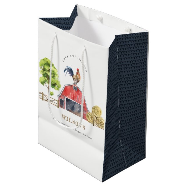 Red Barn Chicken Farm Watercolor Kids Birthday Medium Gift Bag (Front Angled)