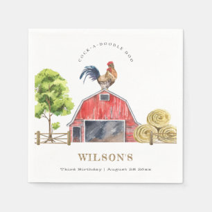 Red Barn Chicken Farm Watercolor Kids Birthday Napkins