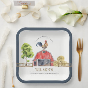 Red Barn Chicken Farm Watercolor Kids Birthday Paper Plates
