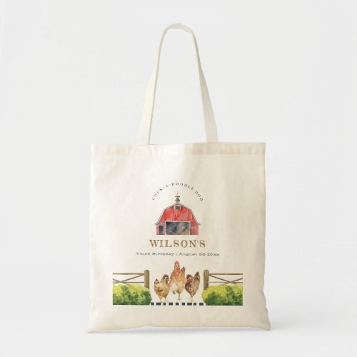 Red Barn Chicken Farm Watercolor Kids Birthday Tote Bag