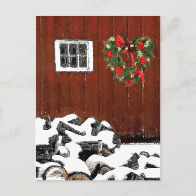 Red Barn Christmas Holiday Postcard (Front)