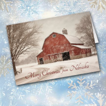 Red Barn Christmas in Nebraska Card