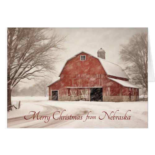 Red Barn Christmas in Nebraska Card