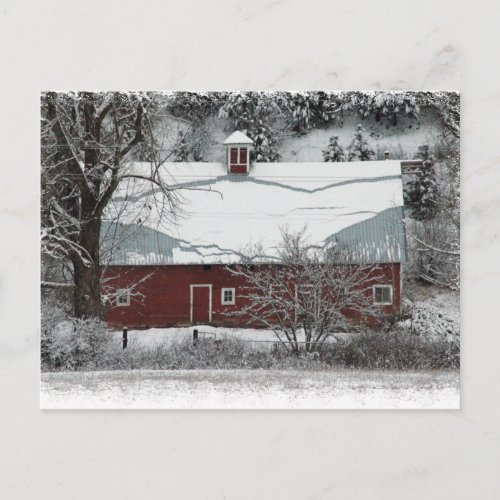 Red Barn Christmas Postcard