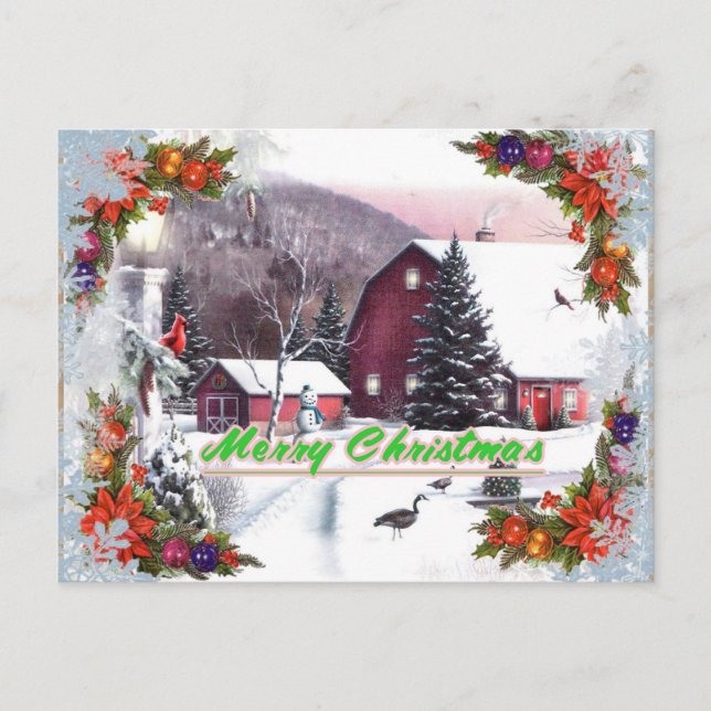 Red Barn Christmas postcard (Front)