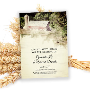 Red Barn Country Farm Wedding Watercolor Save Date Invitation by loraseverson at Zazzle