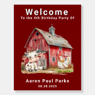 Red Barn Cow Chicken Boy Birthday Welcome Sign