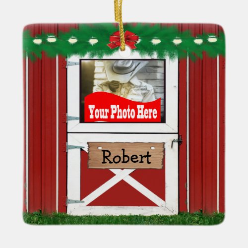 Red Barn Custom 2 Photo Christmas Ornament