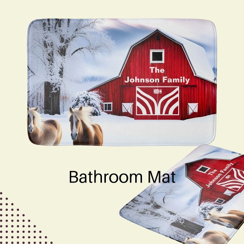 Red Barn Customizable Winter Scene Bath Mat