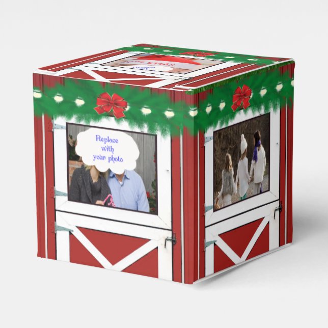 Red Barn Door 5 Photo Custom  Gift/Favor Box (Front Side)