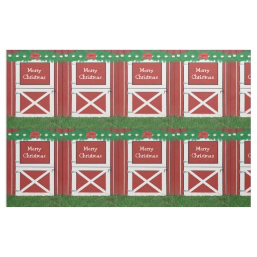 Red Barn Door Custom Greeting Holiday Fabric