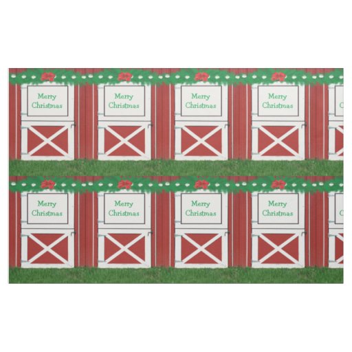 Red Barn Door Custom Greeting Holiday Fabric #2