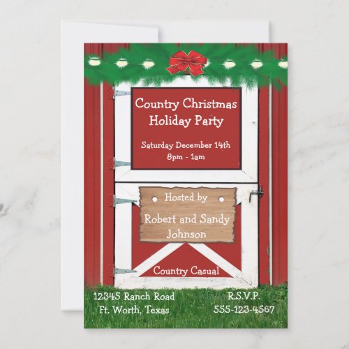 Red Barn Door Custom  Holiday Party Invitation