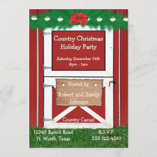 Red Barn Door Custom  Holiday Party Invitation